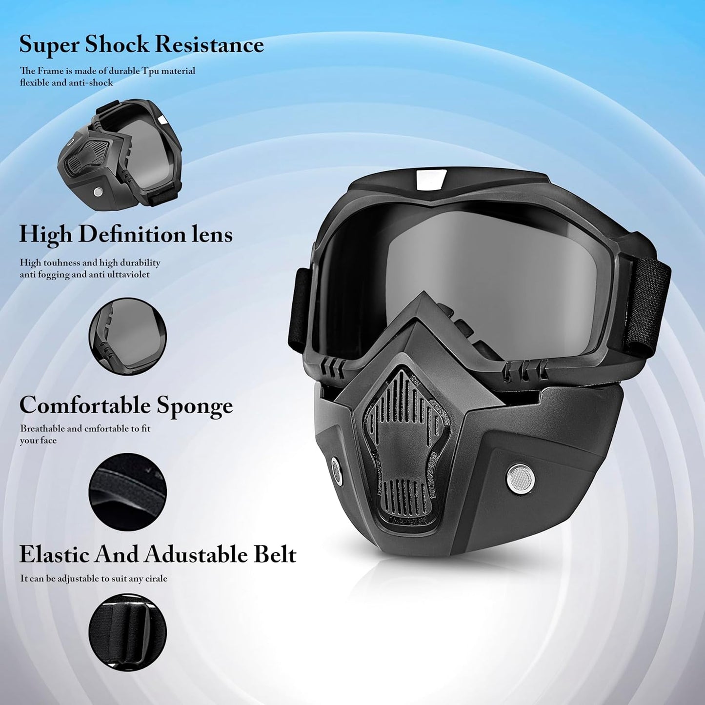 Goggle With Mask Riding Mask For Bikers ( BLACK )