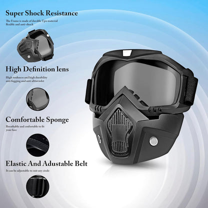 Goggle With Mask Riding Mask For Bikers ( BLACK )