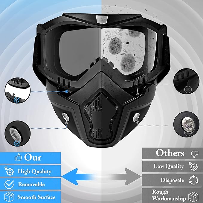 Goggle With Mask Riding Mask For Bikers ( BLACK )