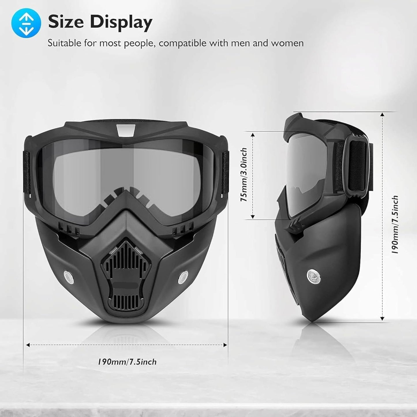 Goggle With Mask Riding Mask For Bikers ( BLACK )