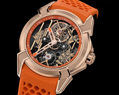 Luxury full Automatic Shree Ram Edition Watch for Men– Women Heavy Open Machine Design with Orange Straps, Shri Ram ji & Hanuman ji Artwork, – Rose Gold Finish