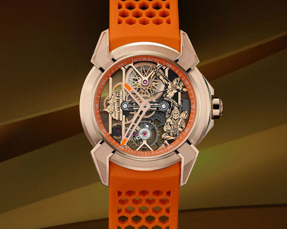 Luxury full Automatic Shree Ram Edition Watch for Men– Women Heavy Open Machine Design with Orange Straps, Shri Ram ji & Hanuman ji Artwork, – Rose Gold Finish