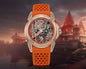 Luxury full Automatic Shree Ram Edition Watch for Men– Women Heavy Open Machine Design with Orange Straps, Shri Ram ji & Hanuman ji Artwork, – Rose Gold Finish